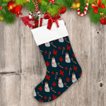 Lace Ribbon Xmas Snowman And Candy Cane Christmas Stocking