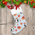 Funny Penguin Red Santa Hat With Mittens Glove Illustration Christmas Stocking