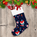 Hand Drawn Textures For Fox And Winter Holidays Christmas Stocking