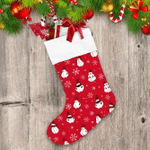 Christmas Snowmen And Doodle Snowflakes On Red Background Christmas Stocking
