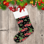 Watercolor Christmas Elements With Red Truck Trees And Berries Christmas Stocking
