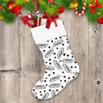 Black Outline Hand Drawing Holly Leaves And Berries Pattern Christmas Stocking