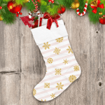 Pastel Pink Striped Background With Gold Glittering Snowflakes Christmas Stocking