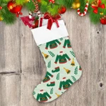 Elf Clothing Dress Tree Branches And Bells Pattern Christmas Stocking