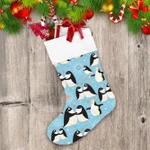 Theme Christmas Happiness Penguins And Snowflakes Artistic Christmas Stocking