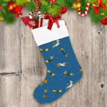 Dachshunds Wearing Hats And Clothes On Blue Christmas Stocking