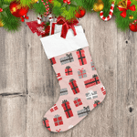 Retro Style Pattern On Cute Gift Boxes Pink Background Christmas Stocking