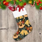 Cute Girly Reindeer Face With Snowflakes And Gold Bells Christmas Stocking