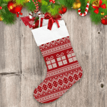 Red And White Knitted Holiday Sweater With Gift Boxes Christmas Stocking