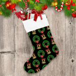 Trendy Neon Light Icons In The Shape Of Wreath And Bell Christmas Stocking