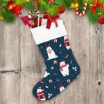 Lovely Polar Bear Cartoon And Red Gift Boxes Pattern Christmas Stocking