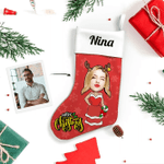 Custom Face Christmas Stocking Christmas Gift Red Dress Lady Add Pictures And Name