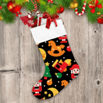 Graphic Design Pattern With Xmas Toys Nutcracker Tree Train Christmas Stocking