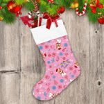 Dog Christmas And Winter Themes On Pink Christmas Stocking
