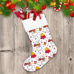 Snowmen In Scarf With Bell Stars And Xmas Trees Christmas Stocking