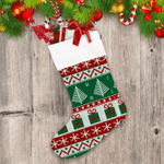 Knitting Red Green And White Pattern With Fir Tree And Gifts Christmas Stocking