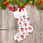 Watercolor Red Bow Gift Boxes And Holly Berries Pattern Christmas Stocking