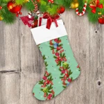 Red Poinsettia Spruce Branch Holly Berries And Christmas Balls Christmas Stocking