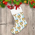 Happy Tiger With Blue Santa Hats And Christmas Gift Christmas Stocking