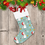 Girly Cat Santa Hat With Snowflakes And Bells Pattern Christmas Stocking