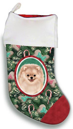 Adorable Pomeranian Cream Christmas Stocking Green And Red Candy Cane Tree Christmas Gift