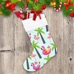 Christmas Tropical Pattern With Santa Claus And Flamingo Christmas Stocking