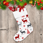 Red Gingham Plaid Deer Silhouette And Red Snowflakes Christmas Stocking
