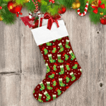 Red And Green Christmas Socks On Brown Background Christmas Stocking