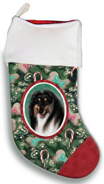 Ideal Collie Tri Christmas Stocking Red And Green Pine Tree Candy Christmas Gift