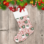 Cute Cake Pop Snowman Biscuit And Cafe Cup Pattern Christmas Stocking
