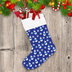 Blue And White Chistmas Pattern With Snowman And Snowflakes Christmas Stocking