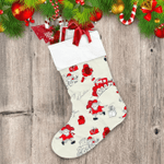 Hand Drawn Funny Santa Claus And Train In Red Color Christmas Stocking