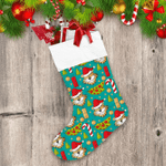 Funny Tiger With Christmas Santa Hat And Gift Christmas Stocking