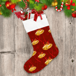 Luxury Golden Bells Tapes On Red Background Christmas Stocking