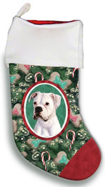 Awesome Boxer White Uncropped Christmas Stocking Christmas Gift Red And Green Tree Candy Cane
