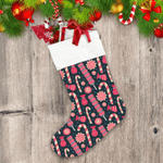Different Types Of Candy And Chocolate Cookies In Pink Pattern Christmas Stocking