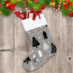 Black Pink And White Christmas Trees On Gray Background Christmas Stocking