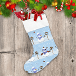 Xmas With Happy Snowman In Blue Hat And Scarf Christmas Stocking