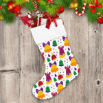 Multicolor Stars And Ring Bells Silhouette Pattern Christmas Stocking
