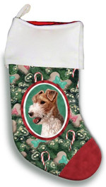 Wire Fox Terrier Portrait Tree Candy Cane Christmas Stocking Christmas Gift Red And Green