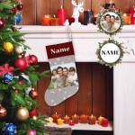 Custom Photo And Name Snow Grey Christmas Stocking Christmas Gift