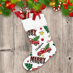 For Christmas Day Pattern With Red Truck Tree Fir And Star Christmas Stocking