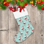 Christmas Flamingo In Red Hat Under Snow Christmas Stocking