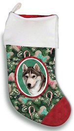 Grey Siberian Husky Portrait Tree Candy Cane Christmas Stocking Christmas Gift Red And Green