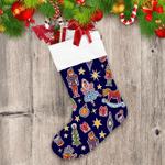 Dark Blue Theme With Cute Nutcracker Ballet Dancer Mouse King Stickers Christmas Stocking