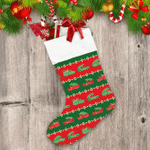 Green And Red Striped Background With Trucks Cars And Nordic Elements Christmas Stocking