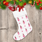 Bright Pink Color Nutcrackers On White Background Christmas Stocking