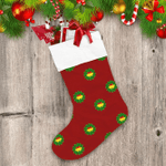 Illustrated Bells Holly Leaves On Red Background Christmas Stocking