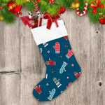 Hand Drawn Red And Blue Knitted Mittens Glove Pattern Christmas Stocking