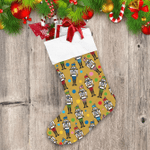 Multicolored Dot And Nutcracker Brown Background Christmas Stocking